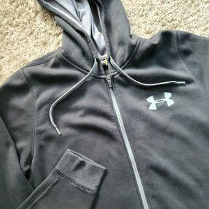 Under Armour Full Zip Hoodie Sweatshirt Black Big Logo Mens XLT Tall Fleece 2016